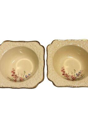 Crown Ducal Florentine Picardy Serving Bowls Set 2 Gold Trim England Vintage